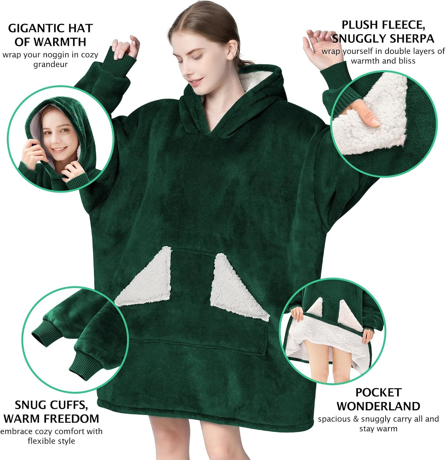 Wearable Blanket Hoodie, Oversized Sherpa Fleece Sweatshirt Blanket with Giant Hood Pocket and Sleeves for Adult, Warm & Cozy Grey Blanket Gifts for Women