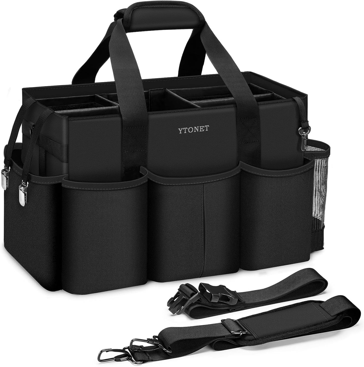 Ytonet Wearable Cleaning Caddy Bag, Large Cleaning Supplies Organizer, Blue | with 4 Foldable Dividers, Shoulder Strap&Waist Strap, Professional Cleaning Bag with Handle for Kitchen Housekeepers Cleaners