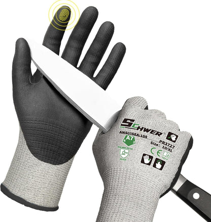 Schwer ProGuard A7 Cut Resistant Work Gloves for High Risk Work, PR3727, L | Reinforced Thumb, Non PFAS, Touch-screen, for WoodWorking, Precision Tasks, Electronic Maintenance, Machining, Fishing
