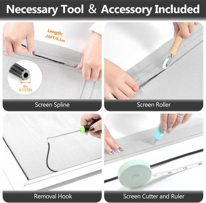 Secopad Window Screen & Screen Door Mesh Repair Kit, 39 in x 78 in, Black | Fiberglass Roll with Tools, Tearproof & Washable, High-Transmittance, For Windows, Patio & Porch Replacement