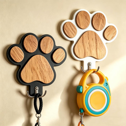 2PC 3D Wooden Dog Paw Leash Holder for Wall, Set of 2 Rustic Dog Harness & Key Organizer, Decorative Pet Paw Hooks for Leashes, Collars & Coats, Ideal Pet Lover Gift for Entryway & Mudroom
