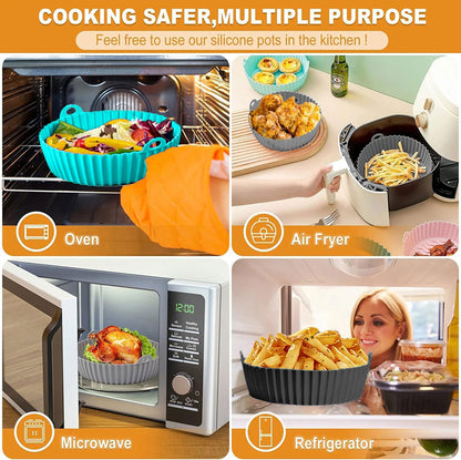 8 Inch Square Silicone Air Fryer Liners (2 Pack) Pink & Grey Reusable Non-Stick Inserts with Handles for Mess-Free Cooking & Heat Resistance – For Airfryer Ninja COSORI Instant Vortex & More