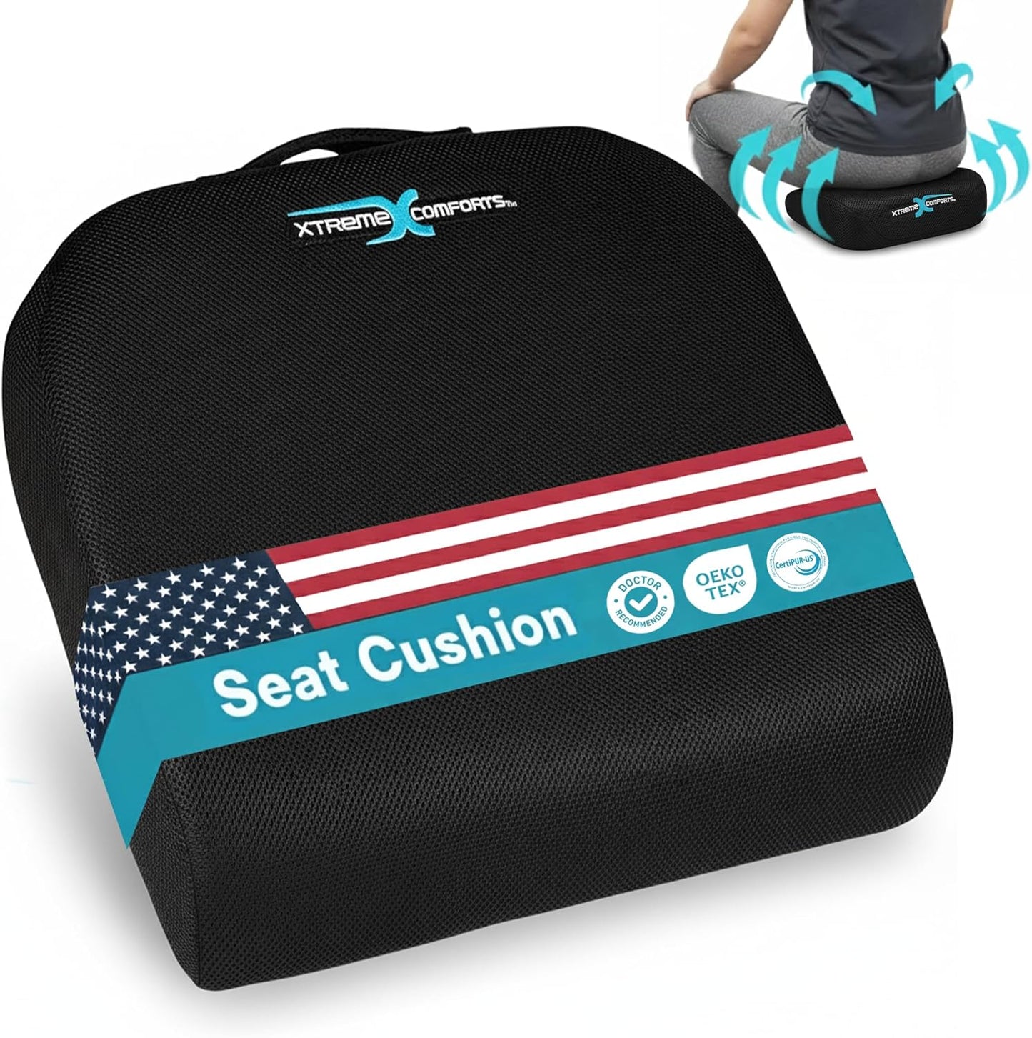 Xtreme Comforts Seat Cushion, Tailbone Relaxer - Coccyx Cushion for Tailbone Pain Desk, Wheelchair & Car Use - Back Support Pillow for Chair