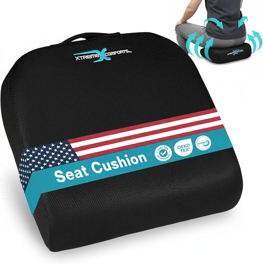 Xtreme Comforts Seat Cushion, Tailbone Relaxer - Coccyx Cushion for Tailbone Pain Desk, Wheelchair & Car Use - Back Support Pillow for Chair