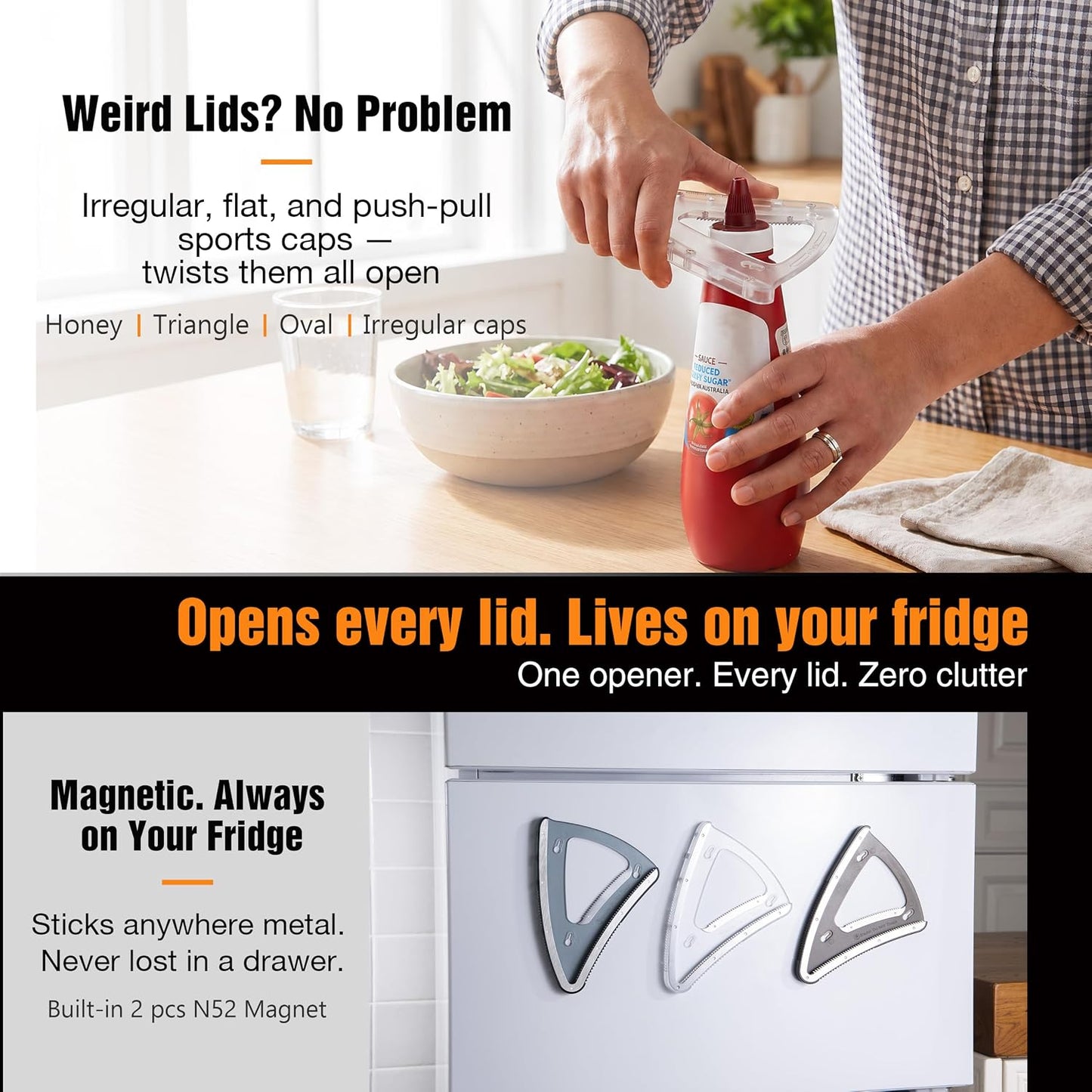 Uinxan Patented 2-in-1 Jar Opener - Magnetic Fridge Storage | Handheld & Cabinet Mount Bracket, Opens All Lids 0.6"-4.9" & Odd Shapes Caps, 304 Stainless Steel (Blue)