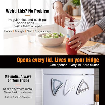 Uinxan Patented 2-in-1 Jar Opener - Magnetic Fridge Storage | Handheld & Cabinet Mount Bracket, Opens All Lids 0.6"-4.9" & Odd Shapes Caps, 304 Stainless Steel (Blue)