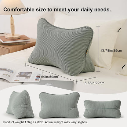 Pat. Pend. Corduroy Lumbar Support Back Pillow for Watching TV, Reading & Gaming, Ergonomic Triangle Support Cushion for Sofa, Armchair & Bed Sitting, Removable Washable Cover, Beige Gray