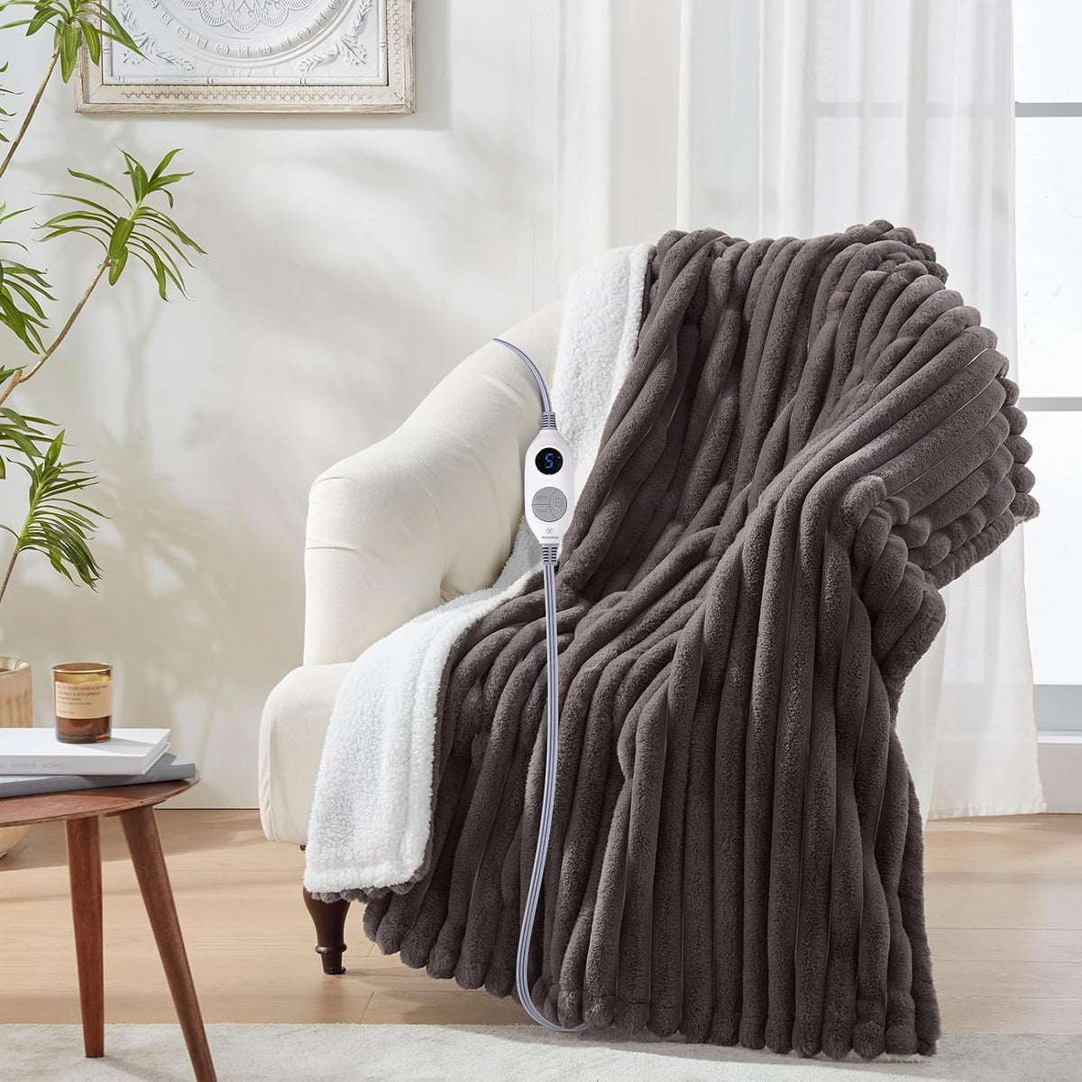 Westinghouse Heated Throw Blanket, 50"x60", Charcoal, ETL Certified