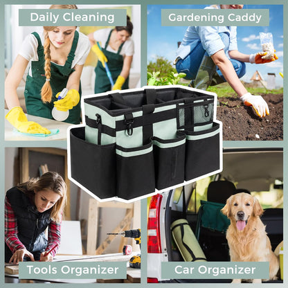 SCAVATA Wearable Cleaning Caddy, Cleaning Caddy Supplies Organizer with Handle & Shoulder Straps for Housekeepers, Under Sink & Car Cleaning Tool Organizers Bag with 4 Foldable Divider (NavyBlue)