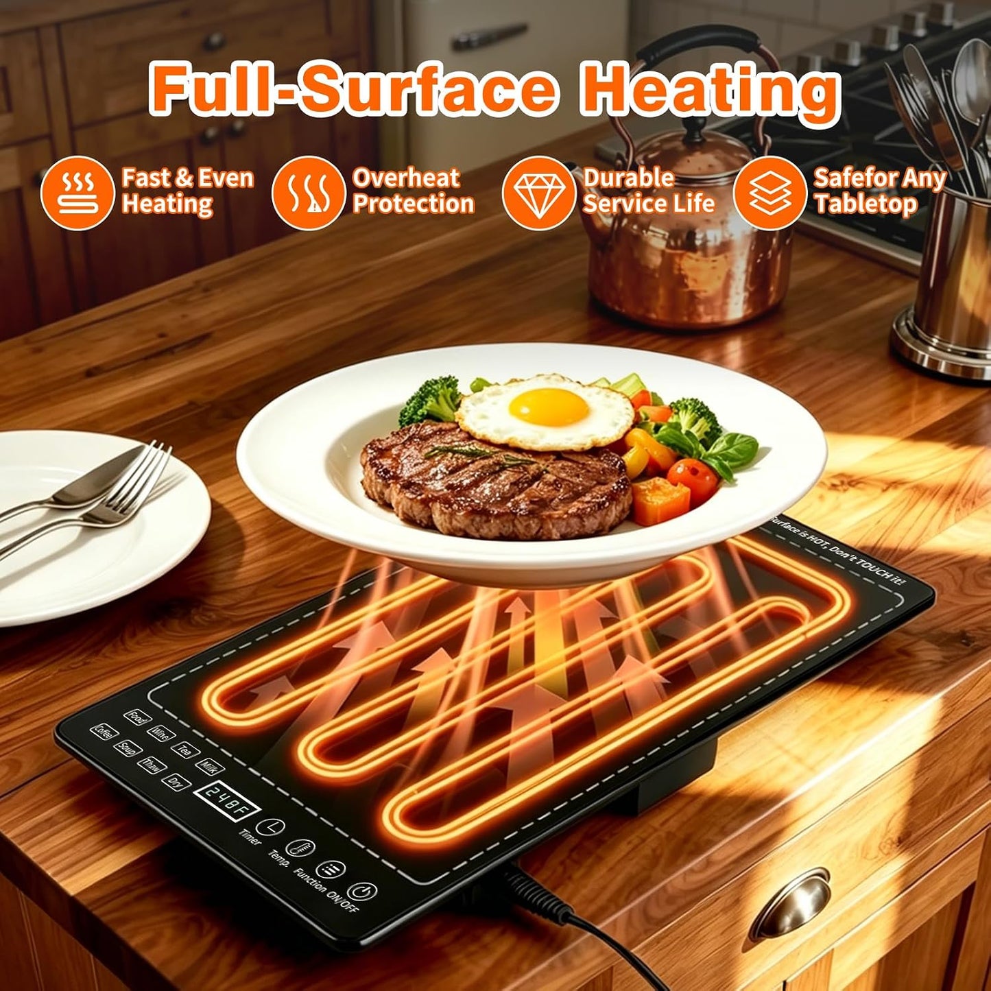 Electric Warming Tray 5-in-1 Food Warmers for Parties Buffet with 10 Temp & 24H Timer,41" x 15" Glass Warming Mat for Food Modular Warmers for Food Trays Buffet, for Family Women