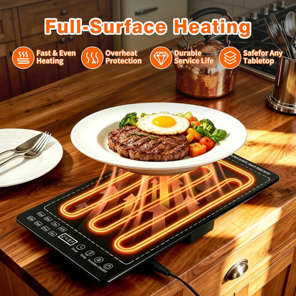 Electric Warming Tray 5-in-1 Food Warmers for Parties Buffet with 10 Temp & 24H Timer,41" x 15" Glass Warming Mat for Food Modular Warmers for Food Trays Buffet, for Family Women