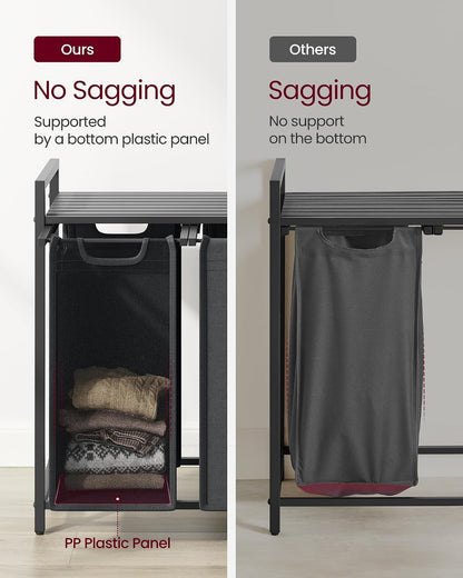 VASAGLE Laundry Hamper, Laundry Basket Sorter with 3 Pull-Out and Removable Bags, Shelf, Metal Frame, 3 x 10.6 Gallons (40 L), 36.4 x 13 x 28.4 Inches, Cappuccino Beige and Natural Beige UBLH301LH01