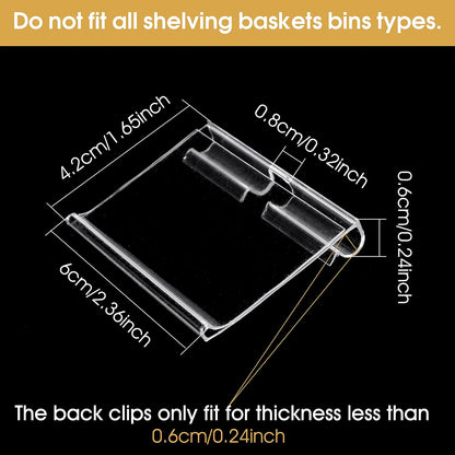 50pcs Labels for Storage Bins Plastic Label Clip, Basket Labels Clip On Wire Shelf Price Label Holder Merchandise Sign Display Holder, 50pcs Label Insert Included (1.96IN*1.65IN)