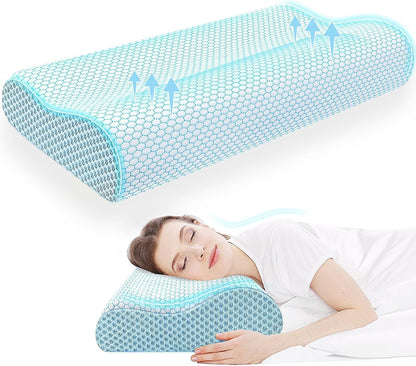Neck Pillow for Sleeping, Ergonomic Cervical Bed Pillow, Blue Standard Size | Memory Foam Bed Pillow for Side Back Stomach Sleepers, Contour Fit Neck Pillow for Sleeping and Neck Pain Relief