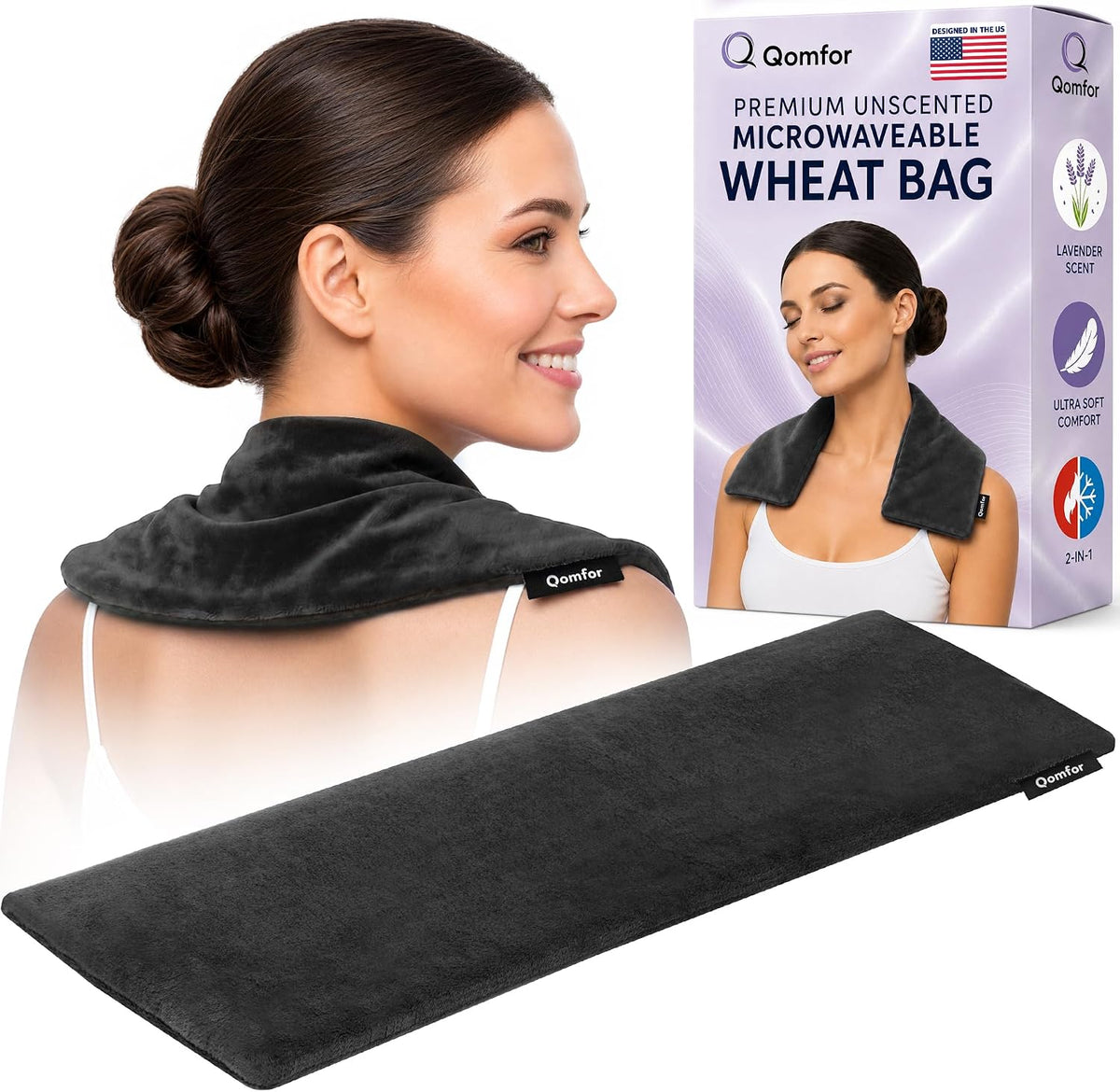 Qomfor - Microwavable Heating Pad - Blue Green - Lavender Scented Heat Pack - Therapeutic Heat Wrap for Neck, Shoulders & Period Cramps Pain Relief - Reusable Hot/Cold Therapy Bag