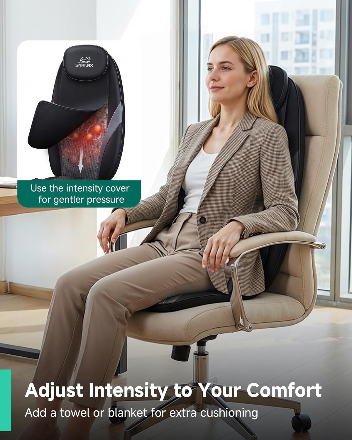 Snailax Shiatsu Back Massager with Heat, Deep Kneading Massage Chair Pad for Neck, Shoulders, Full Back & Waist, Adjustable Roller Massage Seat Cushion for Home Office, Pain Relief, Gift for Men Women
