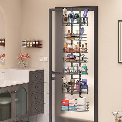 Yuyetuyo 7-Tier Over The Door Organizer, Shower Caddy Hanging &Wall Mounted Hair Tool Organizer/Hair Dryer Holder Adjustable, Behind Door Storage for Bathroom Bedroom Closet Cabinet Pantry Kitchen