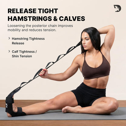 DMoose Fitness Foot & Calf Stretcher with Adjustable Padded Stretching Strap for Plantar Fasciitis, Hamstring, Heel Spurs and Achilles Tendonitis Relief - Yoga Leg Stretch Strap for Flexibility
