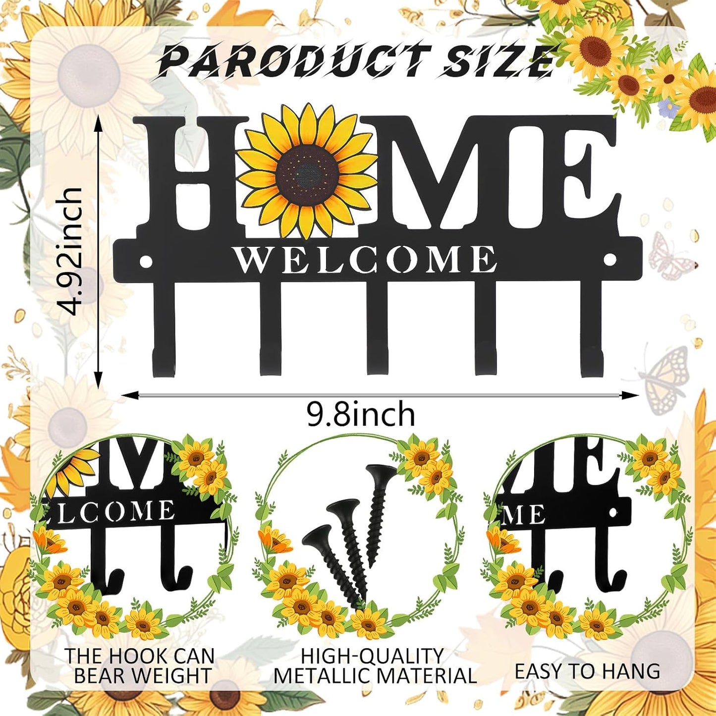 Key Holder Wall Mount Paw Print Metal Key Hooks Organizer Dog Leash Holder with 5 Hooks Rustic Farmhouse Decorative Welcome Home Wall Decor for Entryway Bathroom Dog Lover 9.8 Inch