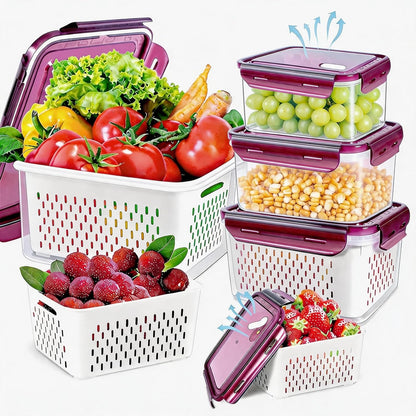 8 Pieces Fruit Storage Containers for Fridge with Lids and Strainer | 4Pack Fruit Containers for Fridge, Fresh Produce Saver Keeper for Vegetable Fruit Salad, BPA Free Organizer for Refrigerator