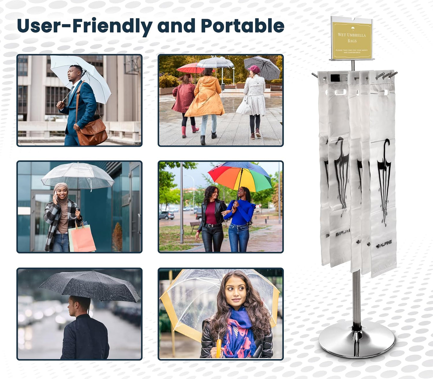 Alpine Wet Umbrella Bags Disposable With Stand and Free 100 Umbrella Bag | Corrosion Reistant Stainless Steel, Commercial, Heavy Duty for Entryway in Lobbies and Businesses