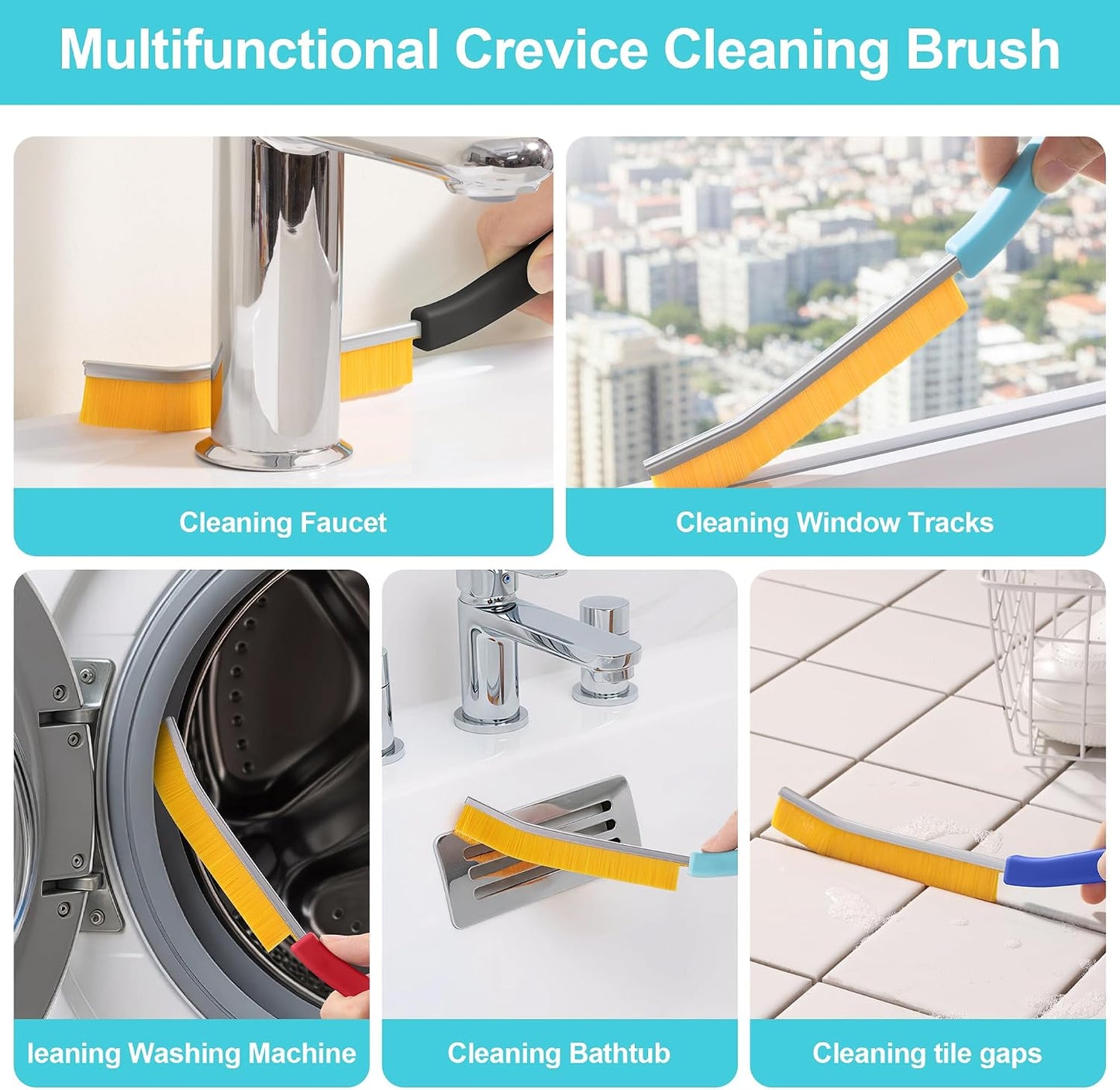 JOYMOOP 4 Pack Crevice Cleaning Brush, Hard Bristle Grout Brush, House Cleaning Supplies, Magnetic Gap Cleaning Brush for Kitchen, Bathroom, Window, Toilet, Multifunctional Cleaning Tools-4 Colors