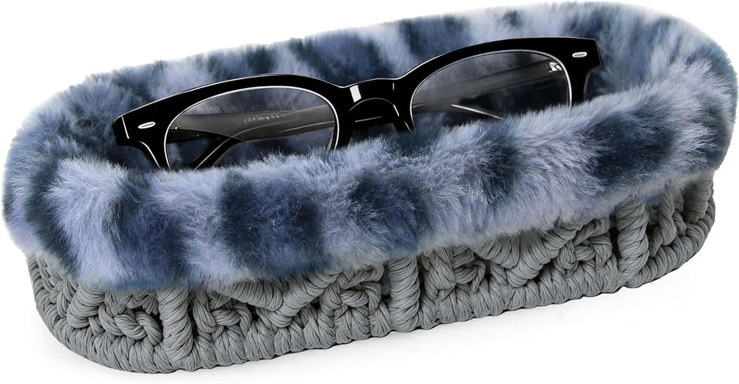 Plush Lined Eyeglass Holder Case for Nightstand | Anti-scratch Glasses Holder,Cotton Rope Eyeglass Stand Storage Organizer Tray for Office Desk