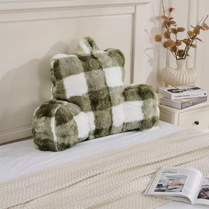 Reading Pillows for Boyfriend Adult,Velvet Back Pillow Bed Wedge Large, Back Rest Support Cushion for Sitting Up in Bed/Couch for Bedrest 18inch-Sage Green Grid Print