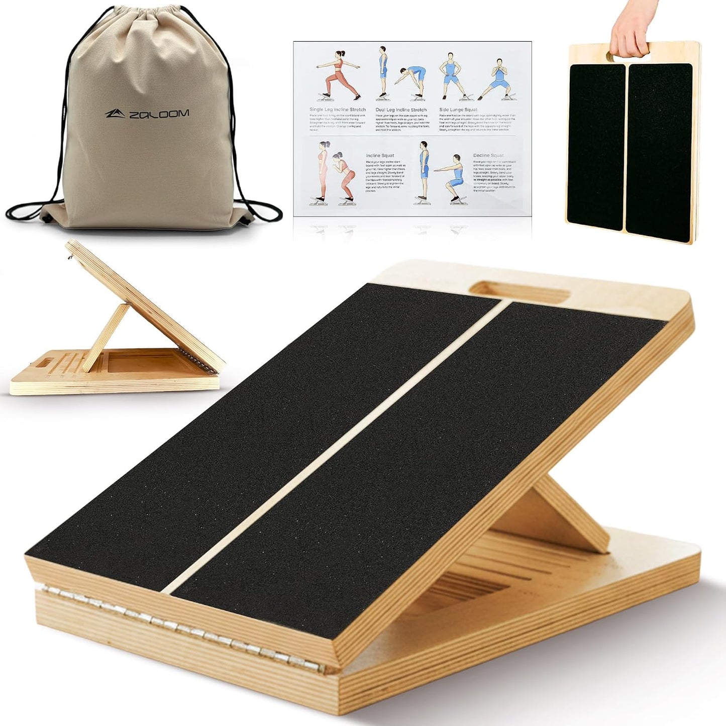 Wooden Slant Board for Calf Stretching - 6 Adjustable Angles, 400 Lbs Capacity Calf Stretcher Slant Board for Squats, Knees, Ankle, Leg, Heel & feet, Squat Wedge & Physical Therapy Equipment