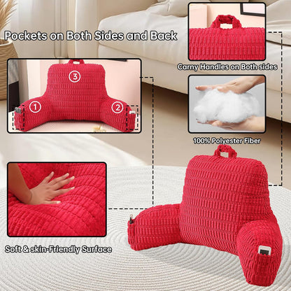 Reading Pillow with Arms for Sitting in Bed,Backrest,White Flannel,M | 17" Backrest Supports Back for College Students,Elbows & Forearms for Dorm Reading,Gaming,Watching TV