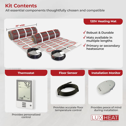 LuxHeat 60 sqft Floor Heat System, Prog Thermostat - 120V Heated Floor Mat
