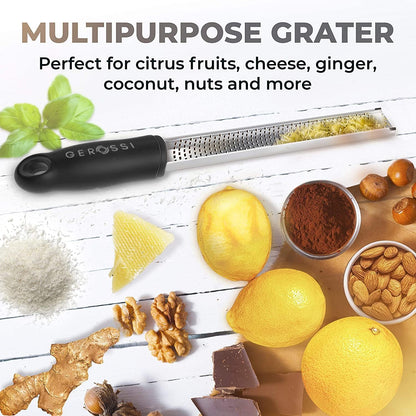 Stainless Steel Cheese Grater & Lemon Zester w/Extra Sharp Blade - Perfect for Lemon, Parmesan, Garlic, Chocolate - Spice Up any Dish in Seconds w/Your Premium Citrus Hand Grater with Handle - Blue