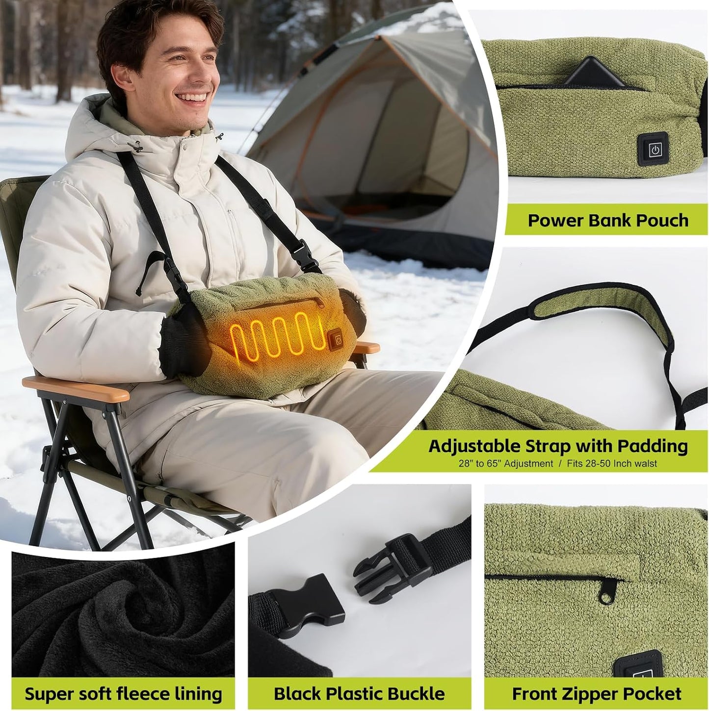 Electric Heated Hand Warmer Pouch,Football Hand Warmer with Double Sided Heating Areas,Zipped Pocket and Adjustable Strap,Heated Hand Muff Ideal for Football,Hunting,Fishing,Camping,Golf