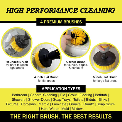 Drillbrush Electric Nylon Drill Brush Attachment Set for Bathroom Cleaning | Power Scrubber Brush Kit for Bathtub, Shower & Tile - Grout Cleaner Kit - All-Purpose Household Cleaning Brushes for Drill