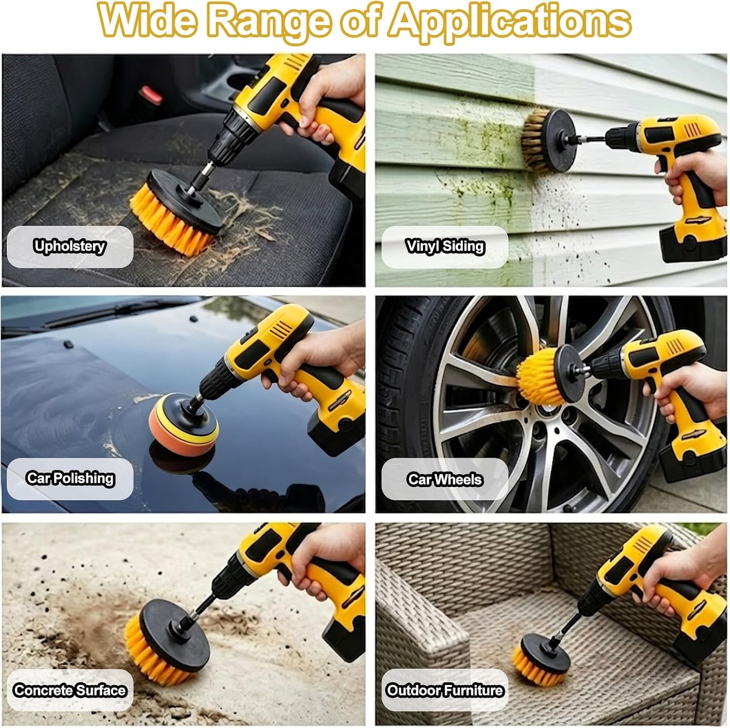 Drill Brush Attachments Set, 17PCS Power Scrubber Kit with Scouring Pads and Sponge, for Bathroom, Tile, Grout, Kitchen, Tub and Car Wheel Cleaning