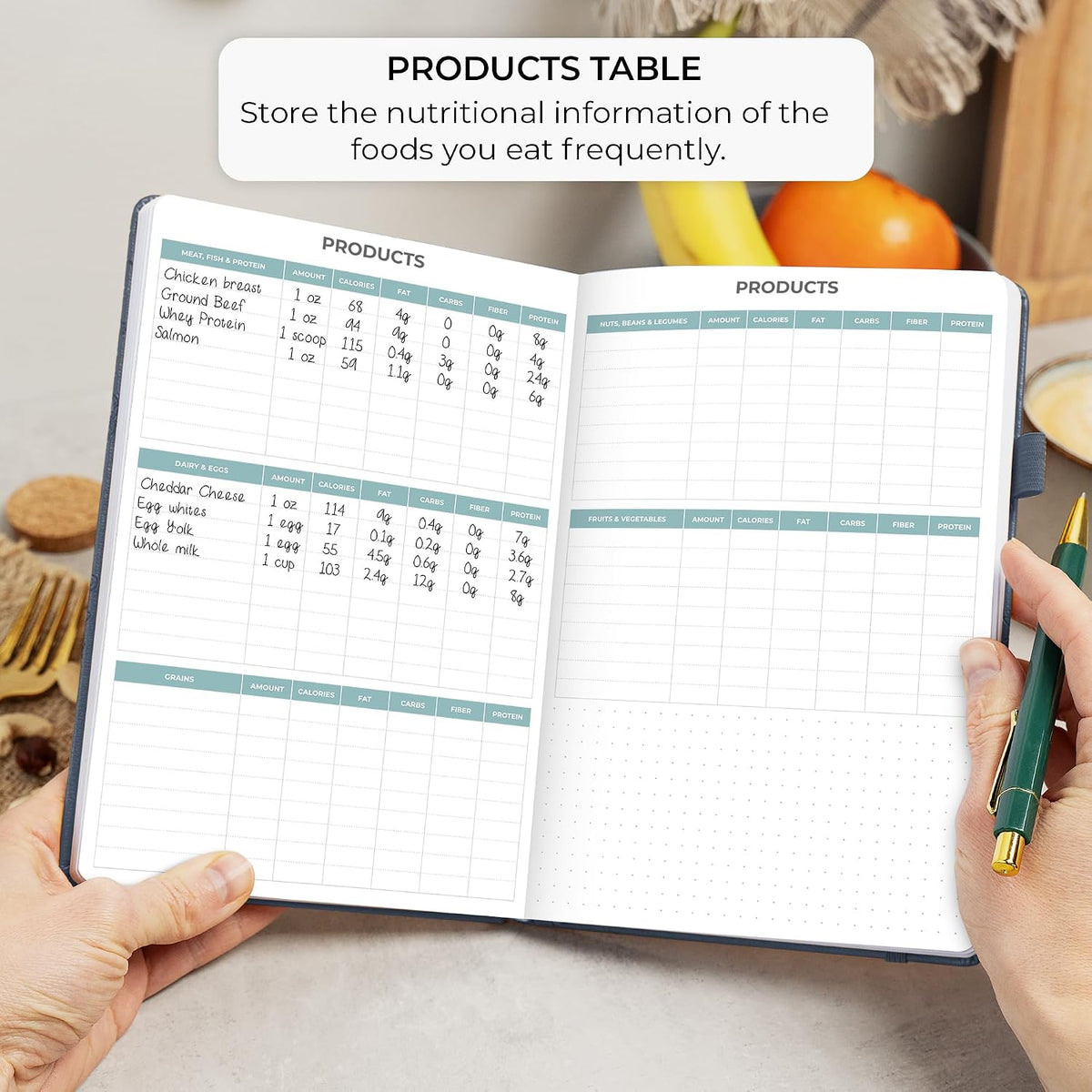 Clever Fox Food Journal for Women & Men, Weight Loss Tracker, Aquamarine