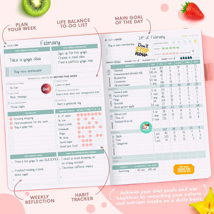 Clever Fox Wellness Planner & Food Journal for Weight Loss, A5 Orange | 5.8"x8.3" nutrition & exercise tracker for women tracking meals, diet & symptom diary, calorie counter notebook, stickers