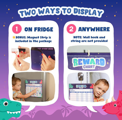 Magnetic Chore Chart for Kids – Dinosaur Reward Chart for Kids Behavior at Home & Classroom, Reusable Dry Erase Sticker Chart, Toddler Morning Routine Responsibility Board