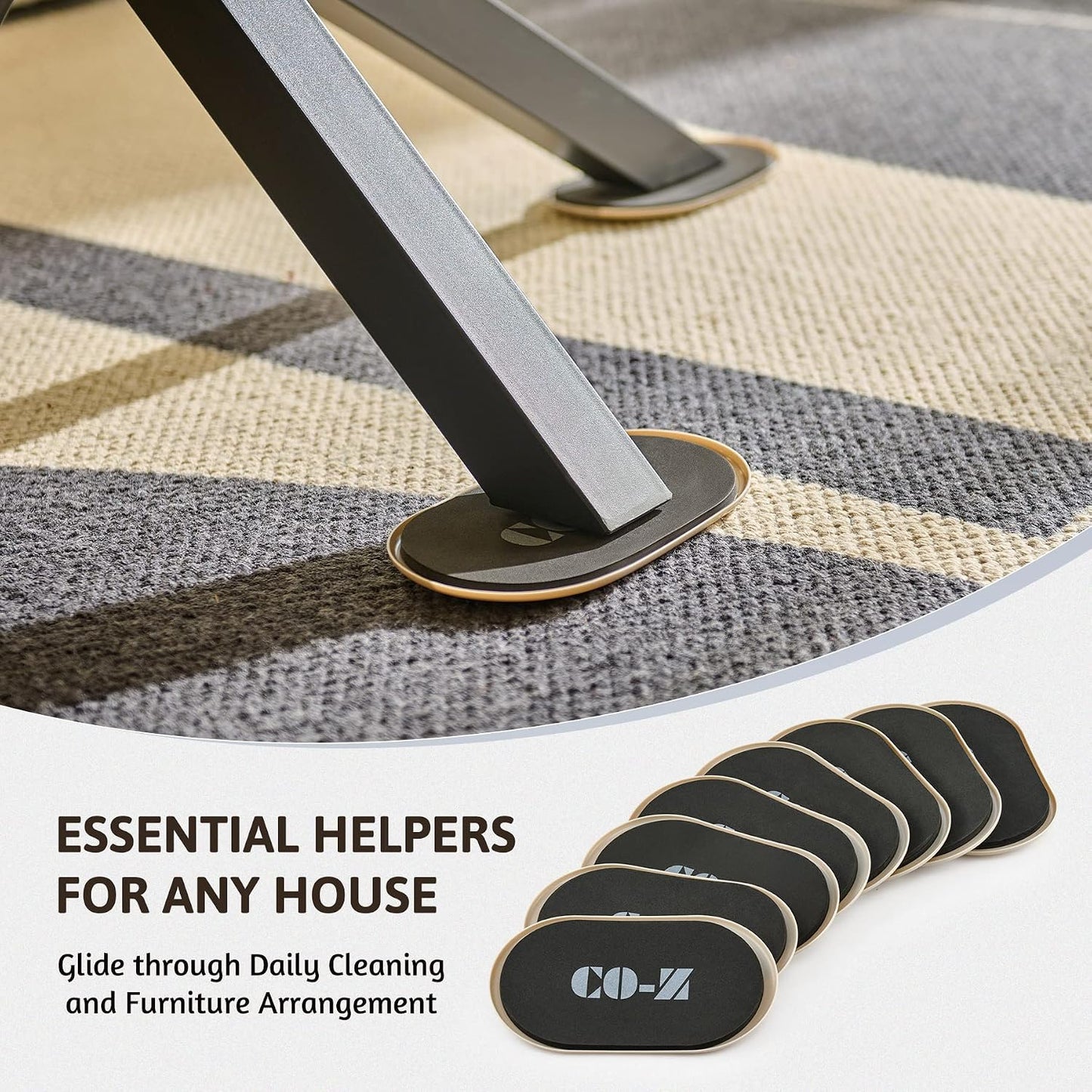CO-Z Large Furniture Sliders - 8 Pack, 6" x 9 1/2" Oval Reusable Furniture Sliders for Carpet, Heavy-Duty Furniture Gliders Movers for Hardwood Floors, Plastic Moving Pads for Heavy Furniture