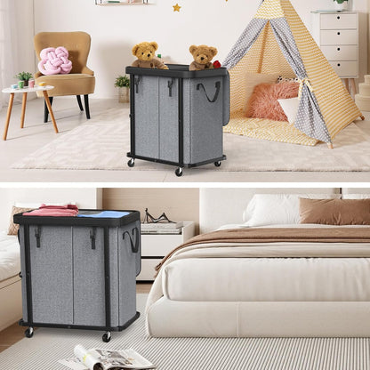 Laundry Hamper with Wheels,150L Leather Patchwork Clothes Hamper Black | Rolling Laundry Basket with Sturdy Metal Frame, Removable Washable Bag,Tall Clothes Sorter for Bedroom, Laundry Room, Dorm