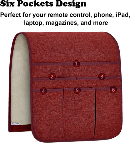 Teniux Remote Control Holder GRS Certified Armchair Caddy for Recliner Couch, Recycled Material Non-Slip Armrest Organizer with 5 Pockets for Magazine, Tablet, Phone, iPad (Dark Grey)