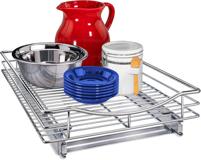 LYNK PROFESSIONAL® Pull Out Cabinet Organizer, Kitchen Slide Out Drawer | 14W x 21D chrome rollout shelf creates easy-access storage for cookware, pantry items and kitchen essentials inside cabinets
