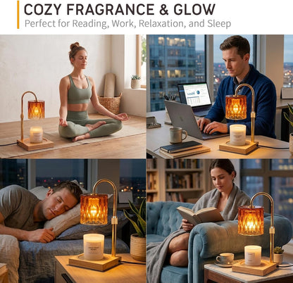 Candle Warmer Lamp with 3 Bulbs, Adjustable Height Dimmable Candle Warmer with Timer, Candle Lamp with Charming Gift Box Ribbon,Birthday Gifts for Women Mom, House Warming Gifts New Home Decor