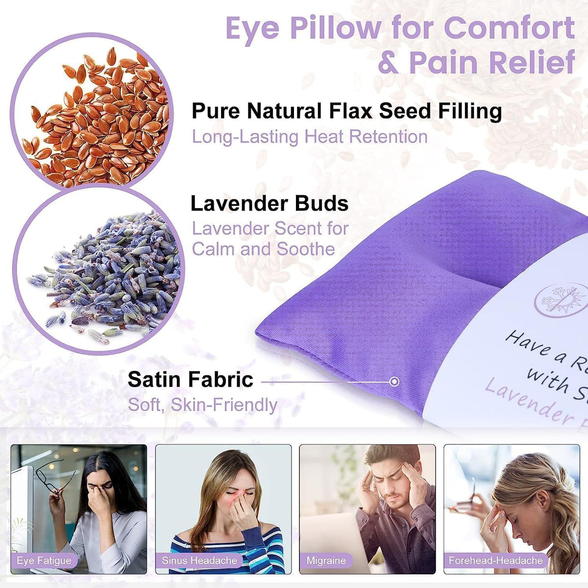 SuzziPad Hot & Cold Lavender Eye Pillows for Relaxing, Purple, 6 Packs