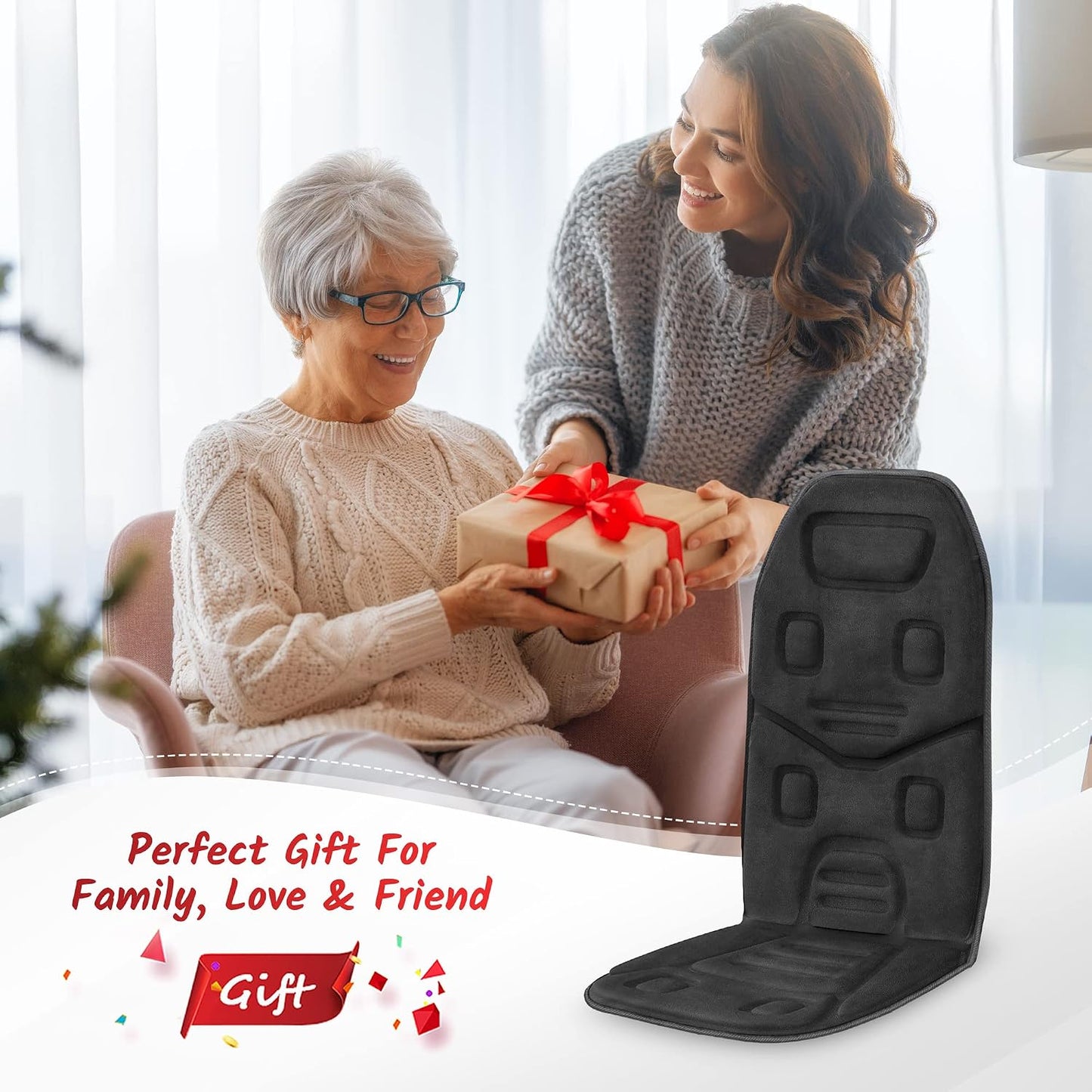 COMFIER Vibration Back Massager with Heat, 10-Motor Massage Seat Cushion for Chair, Graphene Heated Massage Chair Pad for Back, Lumbar & Thighs, 5 Modes, 3 Intensities, Home Office Recliner Gift