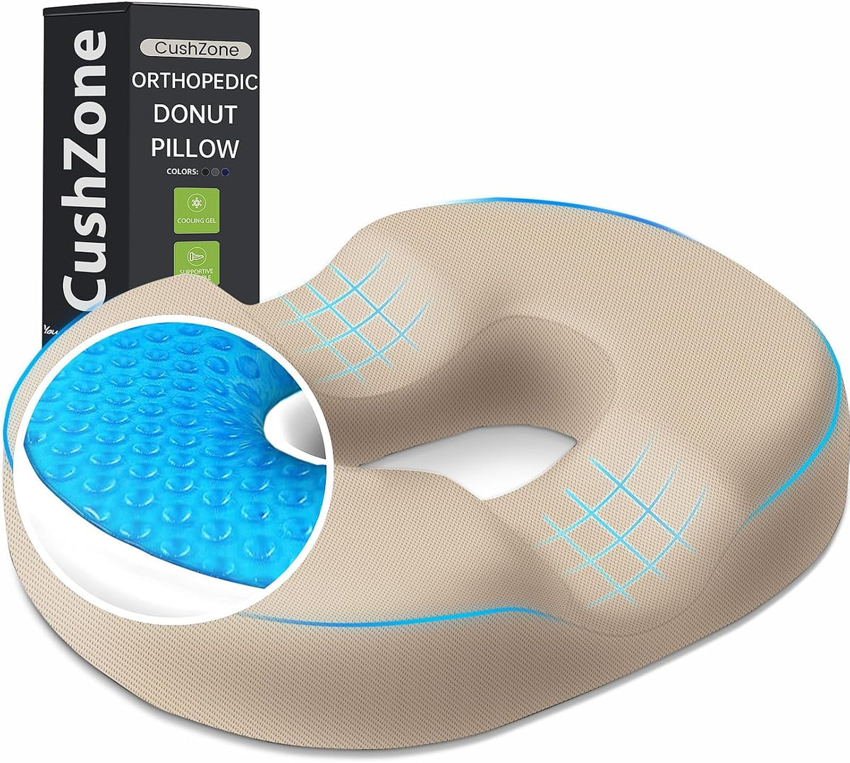 Donut Pillow Seat Cushion, Cooling Gel Memory Foam Chair Cushion, Black