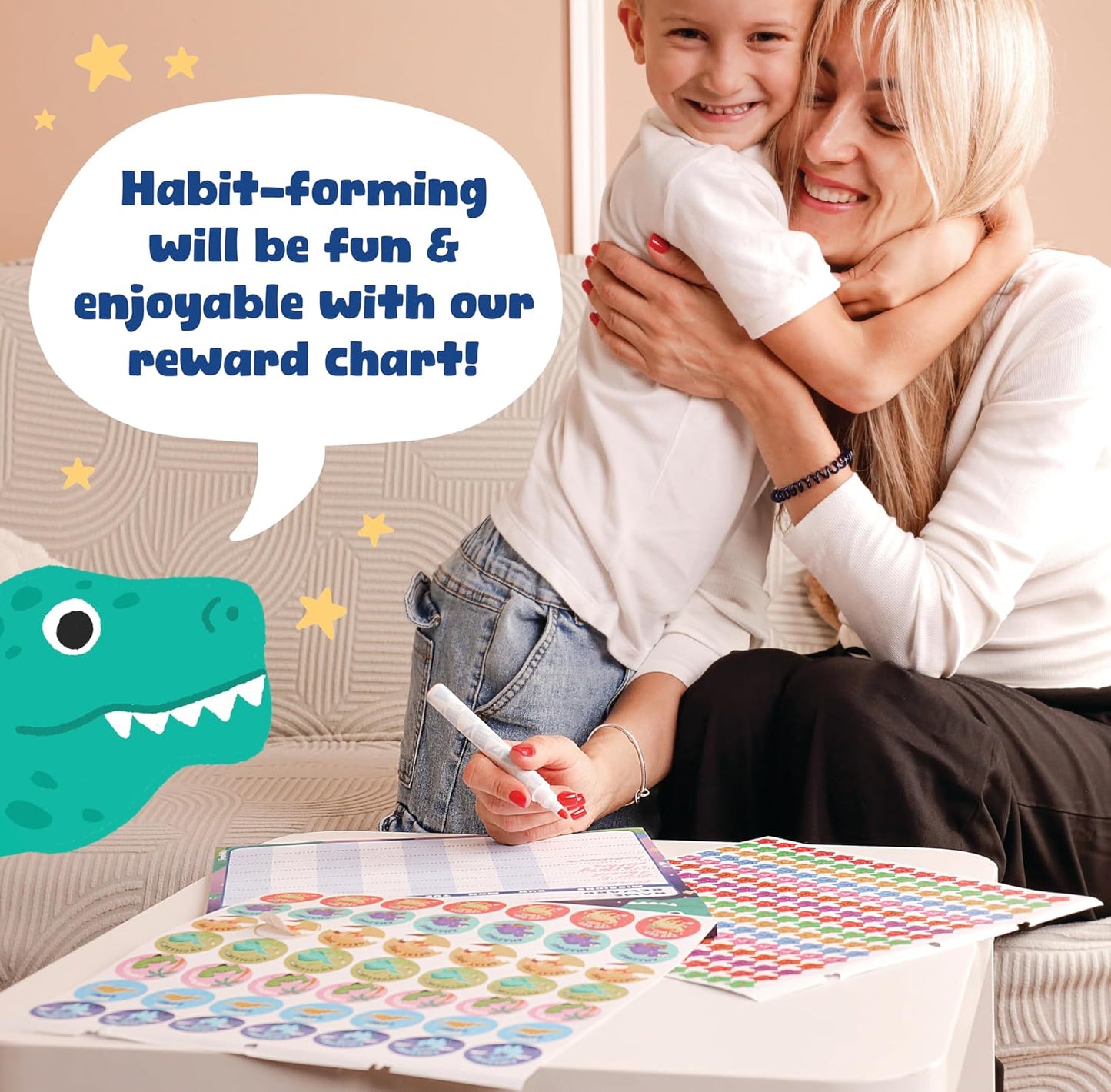 Magnetic Chore Chart for Kids – Dinosaur Reward Chart for Kids Behavior at Home & Classroom, Reusable Dry Erase Sticker Chart, Toddler Morning Routine Responsibility Board