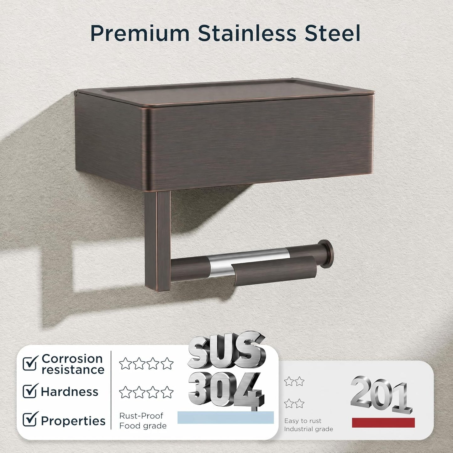 FORIOUS Toilet Paper Holder with Shelf, Wall-Mounted Modern Wipes Dispenser | Brushed Nickel | Toilet Paper Holder with Storage for Bathroom | Fits Wipes, Sanitary Napkin, Tampon | 8.0"x5.3" Large Shelf