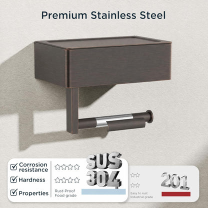 FORIOUS Toilet Paper Holder with Shelf, Wall-Mounted Modern Wipes Dispenser | Brushed Nickel | Toilet Paper Holder with Storage for Bathroom | Fits Wipes, Sanitary Napkin, Tampon | 8.0"x5.3" Large Shelf