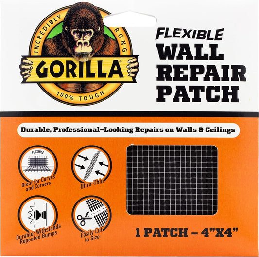 Gorilla Durable Wall Repair Patch, 4x4, for Walls & Ceilings | Flexible for Curves and Corners, Ultra-Thin and Easily Cut, Self-Adhering, Professional-Looking Repairs on Walls